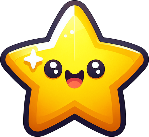 A yellow star. Cartoon..
Single Game Texture.  In-Game asset.  2d.  Blank background.  High contrast.  No shadows