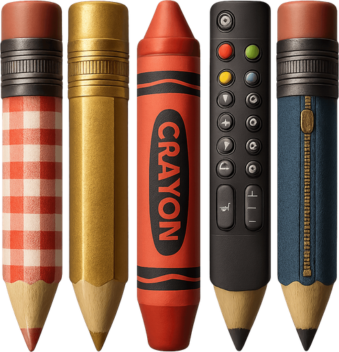 sprites to change the pencil skin. example: picnic mat pencil, golden pencil, red crayon, TV remote control pencil and a pencil case.