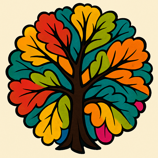 Top view of colorful tree looking upwards.
In-Game asset.  2d.  High contrast.  No shadows