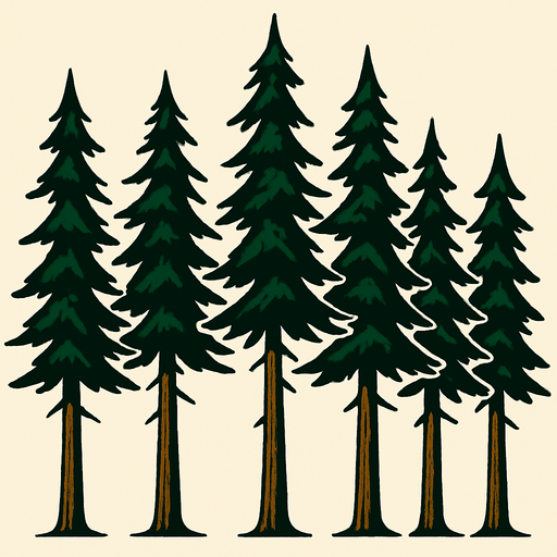 big long 7 pine trees.
In-Game asset.  2d.  High contrast.  No shadows