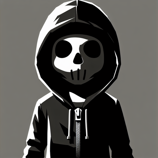 a kid thief in wearing a black hoodie. Also looking like a zombie Single Game Texture. In-Game asset. 2d. Blank background. High contrast. No shadows.