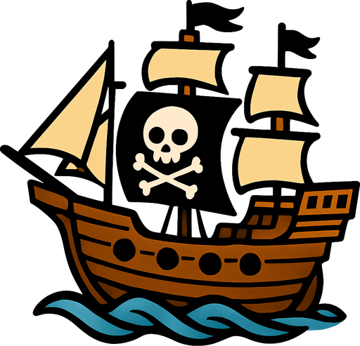 pirate ship.
In-Game asset.  2d.  High contrast.  No shadows