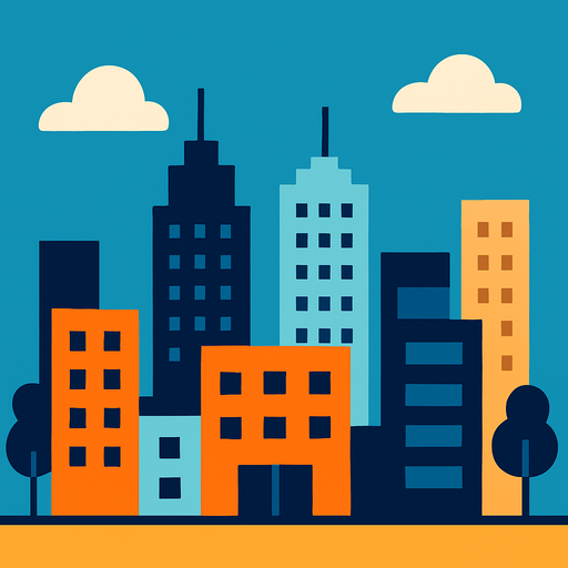 Make the city background.
In-Game asset.  2d.  High contrast.  No shadows
