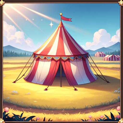 anime circus tent field.
Single Game Texture.  In-Game asset.  2d.  Blank background.  High contrast.  No shadows