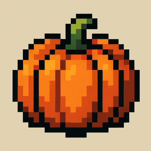 A pumpkin pixel.
In-Game asset.  2d.  High contrast.  No shadows