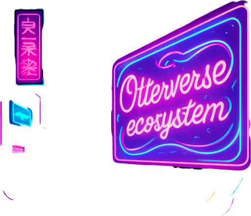 Create a rain-drenched neon alleyway with steam vents, flickering holoboards, and damp metal grates. One giant animated billboard reads ‘Otterverse ecosystem’ in glowing script. Include scattered cables, occasional sparks, and puddles that mirror the vibrant magenta and teal lights—character-free and coin-free..
In-Game asset.  2d.  High contrast.  No shadows