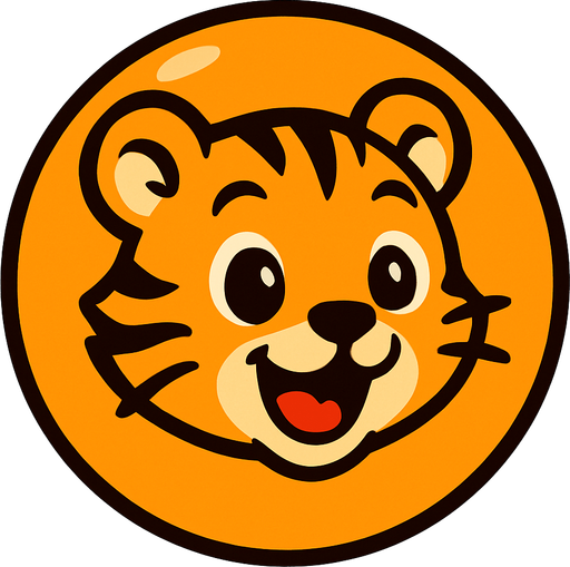 An orange bubble with a cheerful tiger cub face, bold lines and playful expression, cartoon style.
In-Game asset.  2d.  High contrast.  No shadows