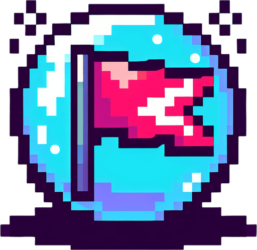 pixel art bubble with a rally flag in neon color...
Single Game Texture. In-Game asset. 2d. Blank background. High contrast. No shadows.