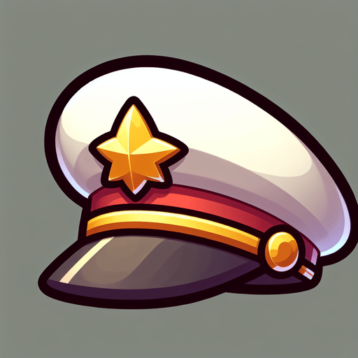 A captain’s hat. Side profile. Cartoon.
Single Game Texture.  In-Game asset.  2d.  Blank background.  High contrast.  No shadows