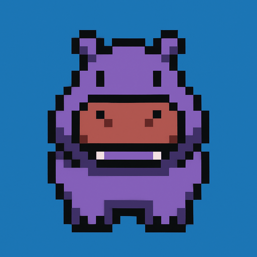 Hippo 8 bit.
In-Game asset.  2d.  High contrast.  No shadows