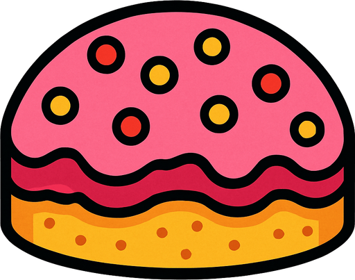 yarım daire şeklinde pasta üstten görünüm.
In-Game asset.  2d.  High contrast.  No shadows