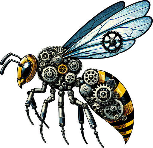 A mechanical wasp.
Single Game Texture. In-Game asset. 2d. Blank background. High contrast. No shadows.
