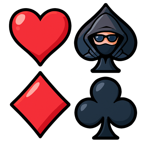 Add an icon of a cartoon spy with a hood and a mask on in the center of the spade from this picture.