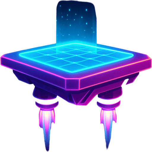 Neon cyberpunk futuristic glowing side-view 2d platformer style platform flat top hologram projection hovering hover platform antigravity jet thrusters