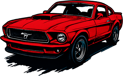 red mustang with tekken style.
In-Game asset.  2d.  High contrast.  No shadows. tekken style. tekken style
