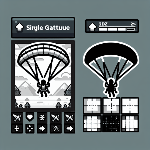 Человек летит на параплане. Мультяшный.
Single Game Texture.  In-Game asset.  2d.  Blank background.  High contrast.  No shadows