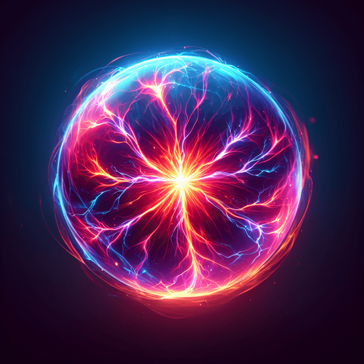 Plasma Bolt – A glowing energy ball with a sci-fi effect..
Single Game Texture.  In-Game asset.  2d.  Blank background.  High contrast.  No shadows