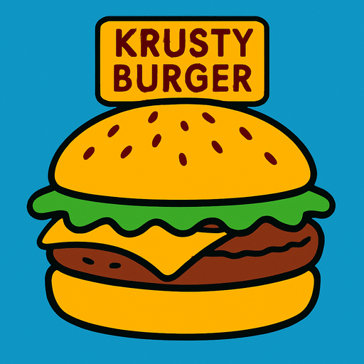 Krusty Burger hamburger.
In-Game asset.  2d.  High contrast.  No shadows