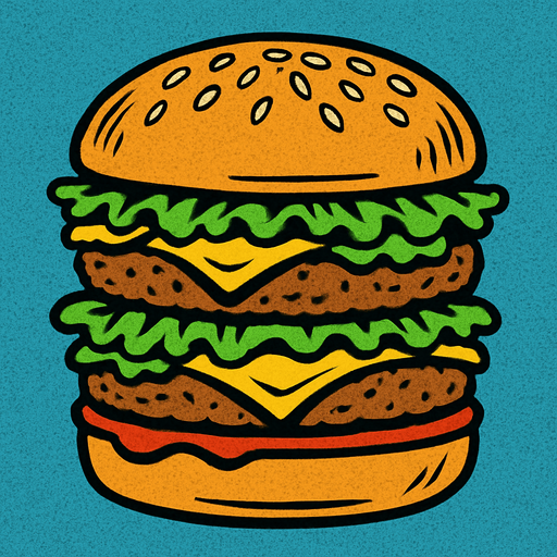 90s comic book style fast food bigmac burger.
In-Game asset.  2d.  High contrast.  No shadows