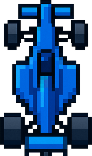 Vertical blue pixel racing car.
In-Game asset.  2d.  High contrast.  No shadows. Pixel