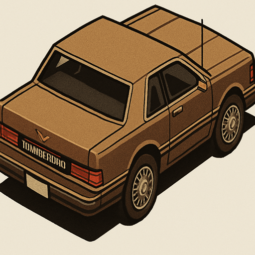 Brown Ford sedan thunder bird car, seen from behind Top-down, gta2, Single Game Texture. In-Game asset. 2d. Blank background. High contrast. No shadows.isometric its looks retro. In-Game asset. 2d. High contrast. No shadows