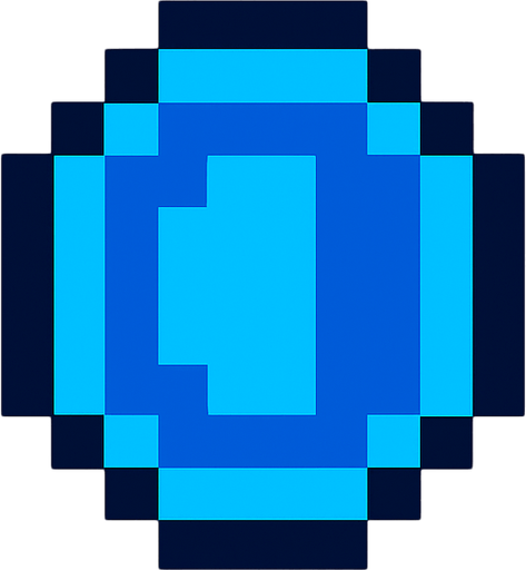 3x3 pixel blue coin.
In-Game asset.  2d.  High contrast.  No shadows. Pixel art. retro arcade
