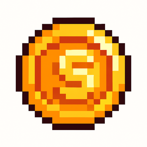 Coin 2d pixilated top down.
In-Game asset.  2d.  High contrast.  No shadows