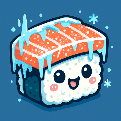 Sushi congelado con cara cute.
In-Game asset.  2d.  High contrast.  No shadows