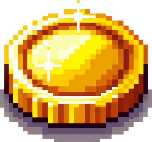 Золотая монетка.
Single Game Texture.  In-Game asset.  2d.  Blank background.  High contrast.  No shadows. pixel art