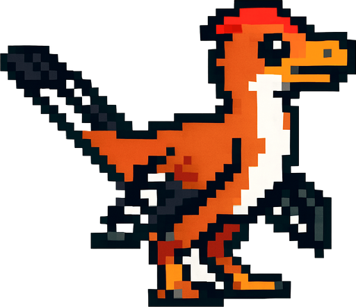 Make it 8 bit style dinosaur Anchiornis  cartoon character.
In-Game asset.  High contrast.  No shadows