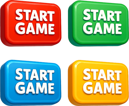 3D pack of buttons have text "start game". different colors. HD colors.
In-Game asset.  High contrast.  No shadows. 3D