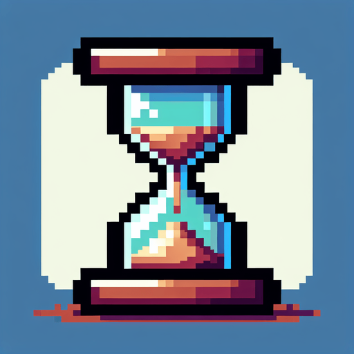 a sand clock pixel style..
Single Game Texture. In-Game asset. 2d. Blank background. High contrast. No shadows.