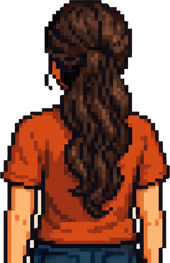 detailed brunette woman from behind pixel art 2d.
In-Game asset.  2d.  High contrast.  No shadows