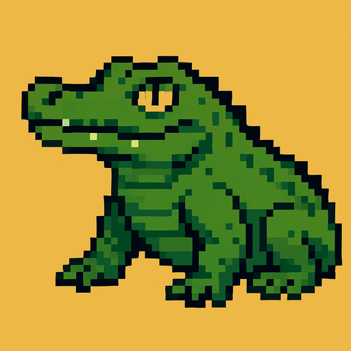 green crocodile. looking left. pixel art..
In-Game asset.  2d.  High contrast.  No shadows