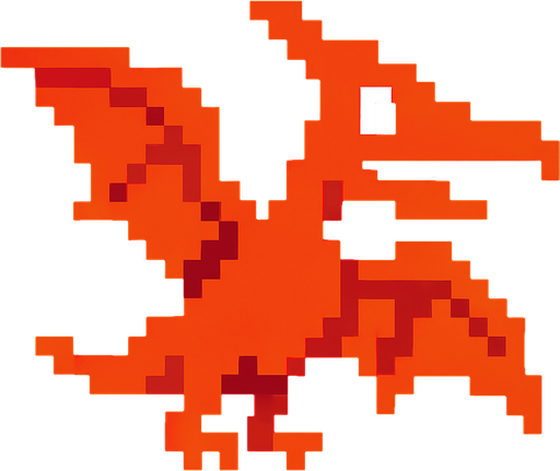 Make it 8 bit style dinosaur pterodactyl  cartoon character.
In-Game asset.  High contrast.  No shadows