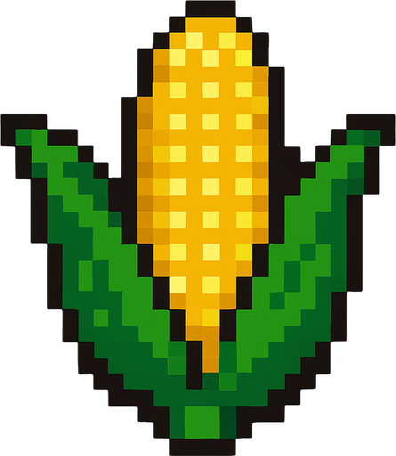 Corn 2d pixilated topdown.
In-Game asset.  2d.  High contrast.  No shadows