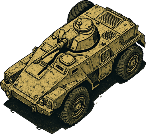 military, old, Light Armored Vehicles, top view.
In-Game asset.  2d.  High contrast.  No shadows
