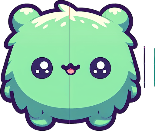 a green furry cuddly ball of fur. little feet. No ears. cute happy face. Cartoon style. Cute art style. Simple vector style. Pastel colors, flat shaded, vector art. Single Game Texture. In-Game asset. 2d. Blank background. High contrast. No shadows