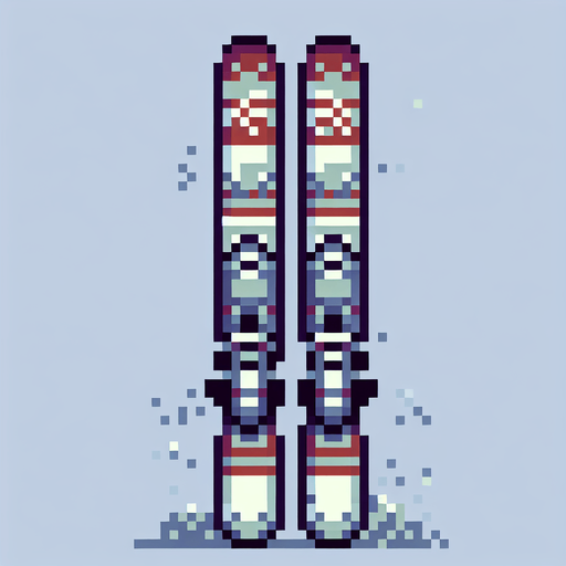pixel art of skiis . Single Game Texture. In-Game asset. 2d. Blank background. High contrast. No shadows.