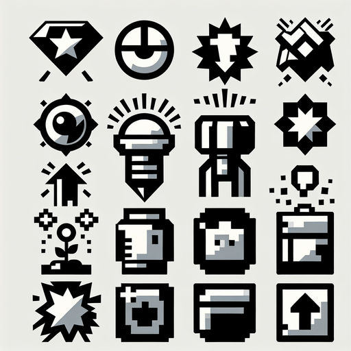 Power up symbols.
Single Game Texture.  In-Game asset.  2d.  Blank background.  High contrast.  No shadows