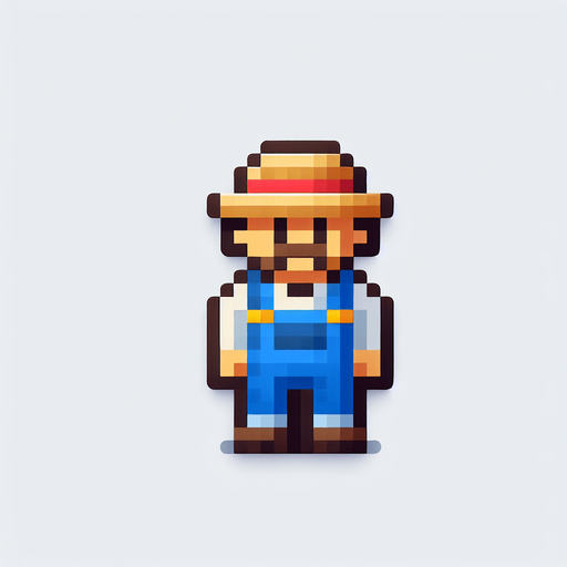 farmer mario . Single 2D Mario Character. In-Game asset. 2d. Blank background.