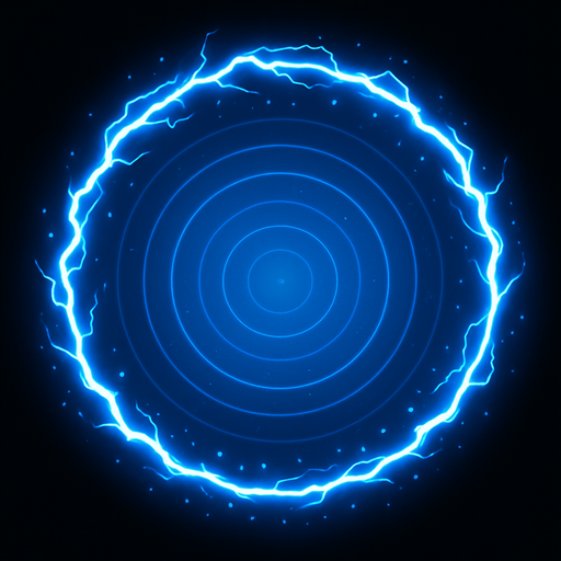 An large circle of electric energy an circular force field shield.
In-Game asset.  2d.  High contrast.  No shadows