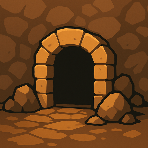 Una mazmorra rocosa, sin contorno y de fondo se vean piedras algo difuminadas y una entrada a una mazmorra.
In-Game asset.  2d.  High contrast.  No shadows.
In-Game asset.  2d.  High contrast.  No shadows
