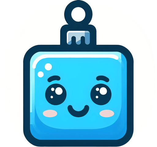 Perfectly square bright blue Christmas decoration with cute happyy face. Cartoon style. Cute art style. Simple vector style.