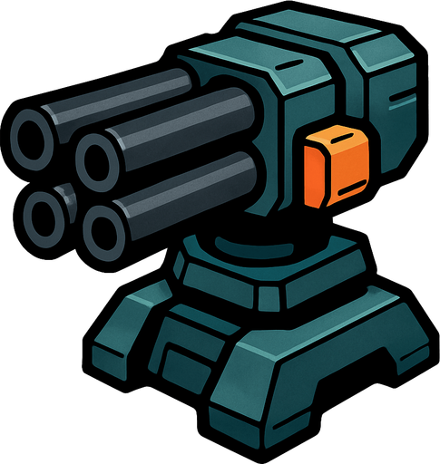 Triple barrel turret.
In-Game asset.  2d.  High contrast.  No shadows