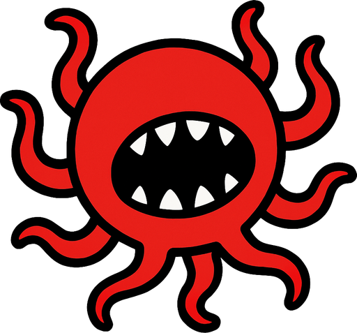 tentacled red circle with a mouth and no eyes.
In-Game asset.  2d.  High contrast.  No shadows. Very simple
