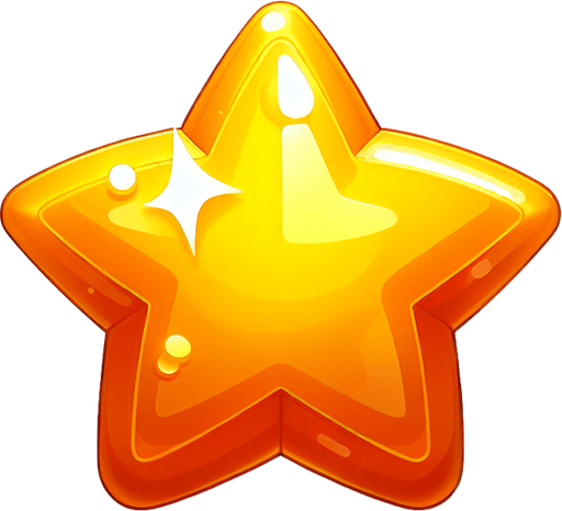 Vibrant cartoon candy gold star.
Game asset. 2d. Blank background. High contrast. No shadows.