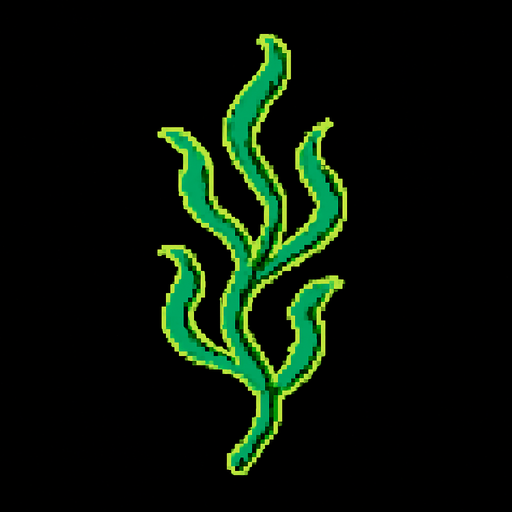 A small single strand of loose floating seaweed. 80s arcade machine graphics..
In-Game asset.  2d.  High contrast.  No shadows