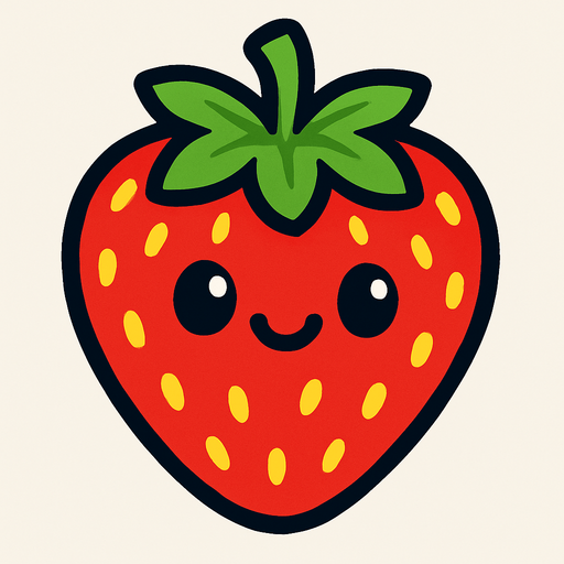 Strawberry with cute face.
In-Game asset.  2d.  High contrast.  No shadows