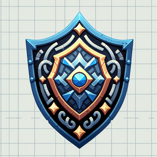 Shield icon.
Single Game Texture.  In-Game asset.  2d.  Blank background.  No shadows